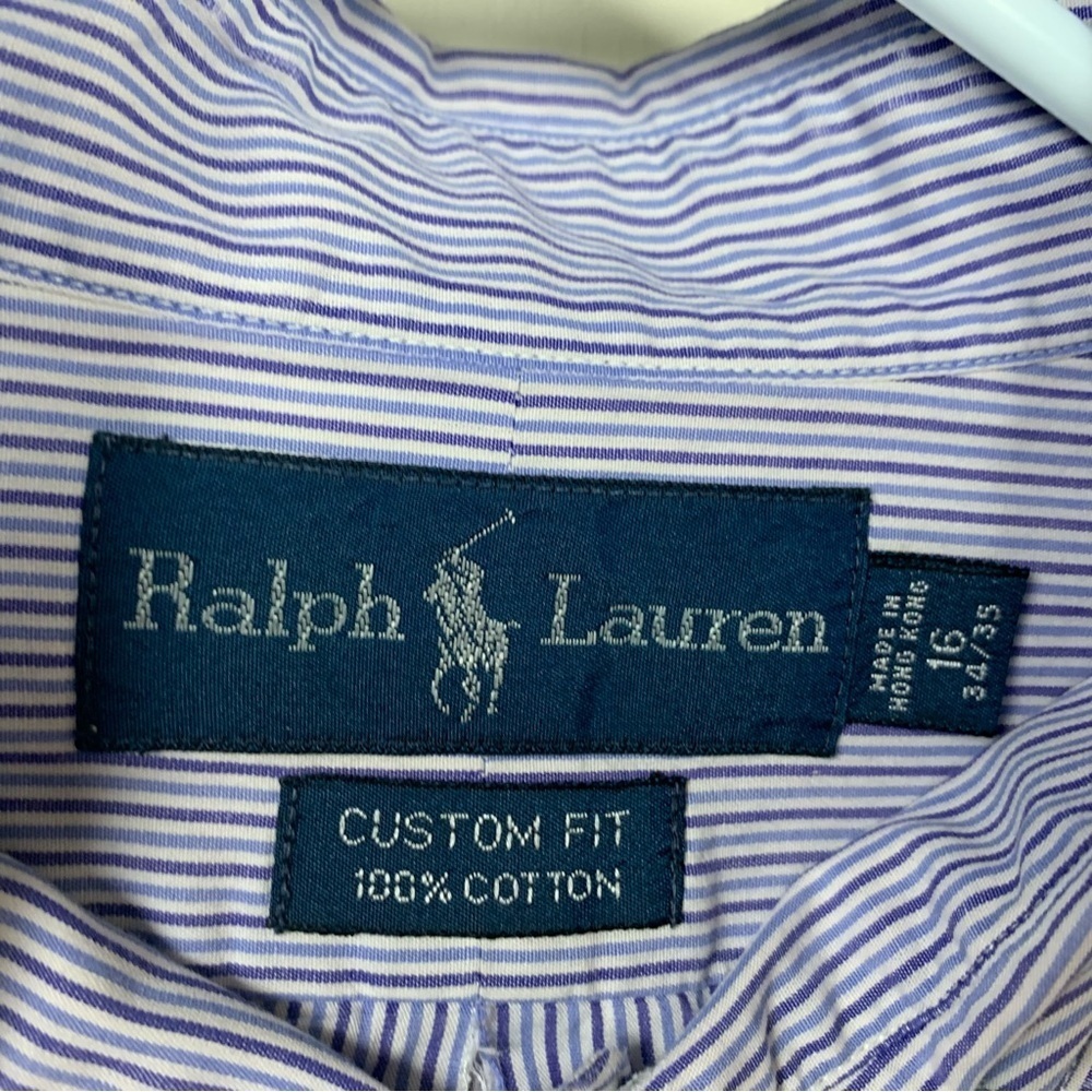 Ralph Lauren Mens Size 16 34/35 Blue/White/purple Long Sleeves Button Up Shirt - Picture 4 of 5